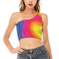 Rainbow Flow Print One Shoulder Crop Top