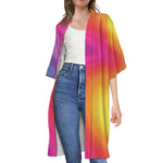 Rainbow Flow Print Open Front Beach Cover Up