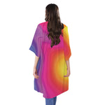 Rainbow Flow Print Open Front Beach Cover Up