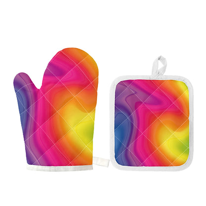 Rainbow Flow Print Oven Mitt And Pot Holder Set