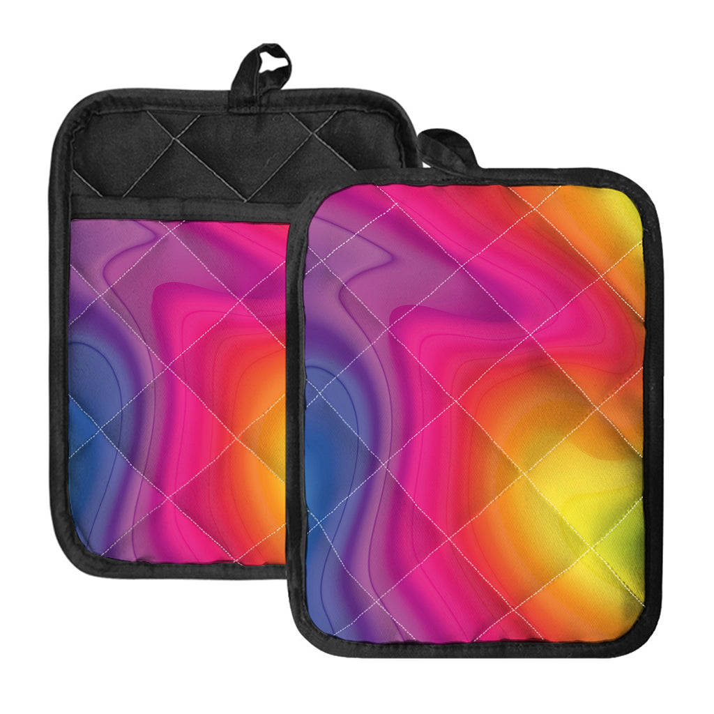 Rainbow Flow Print Pot Holders With Pocket