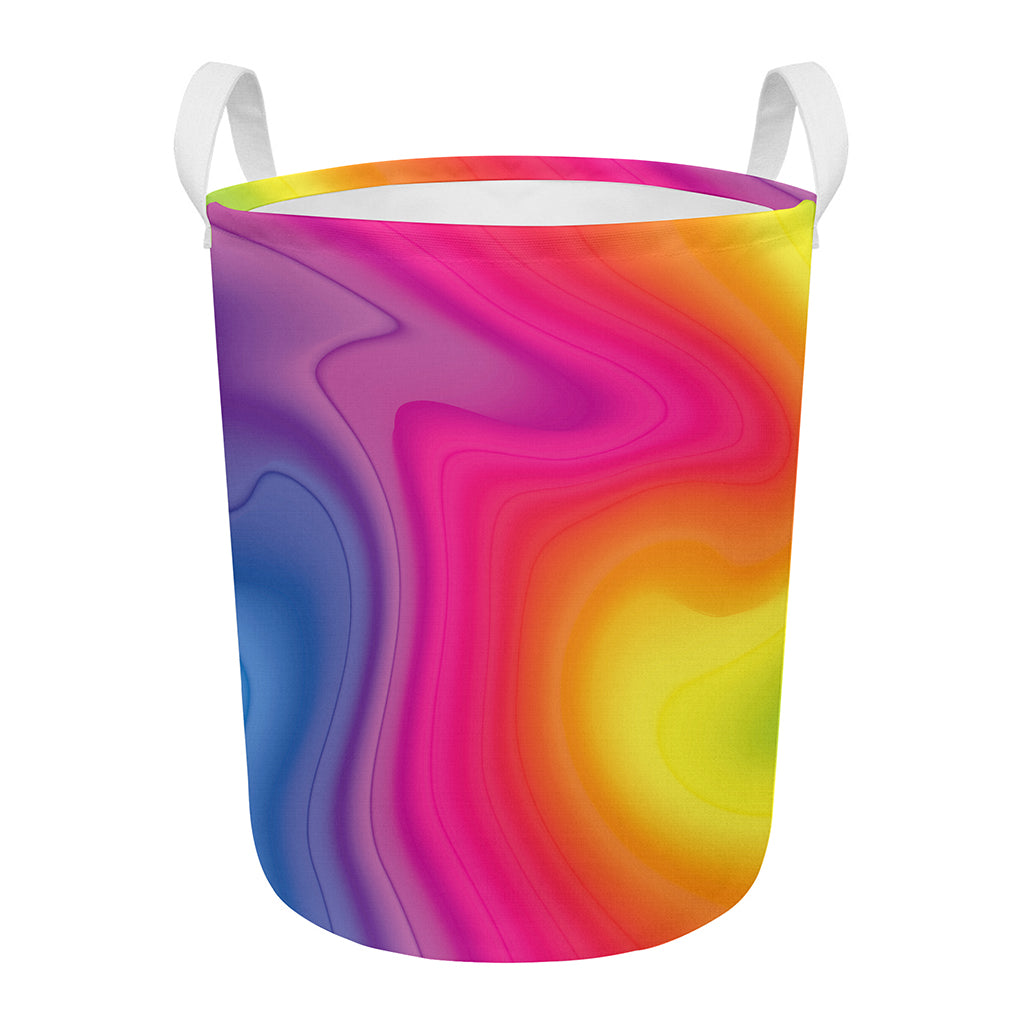 Rainbow Flow Print Round Laundry Basket
