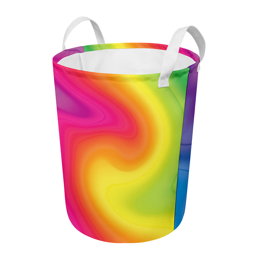 Rainbow Flow Print Round Laundry Basket