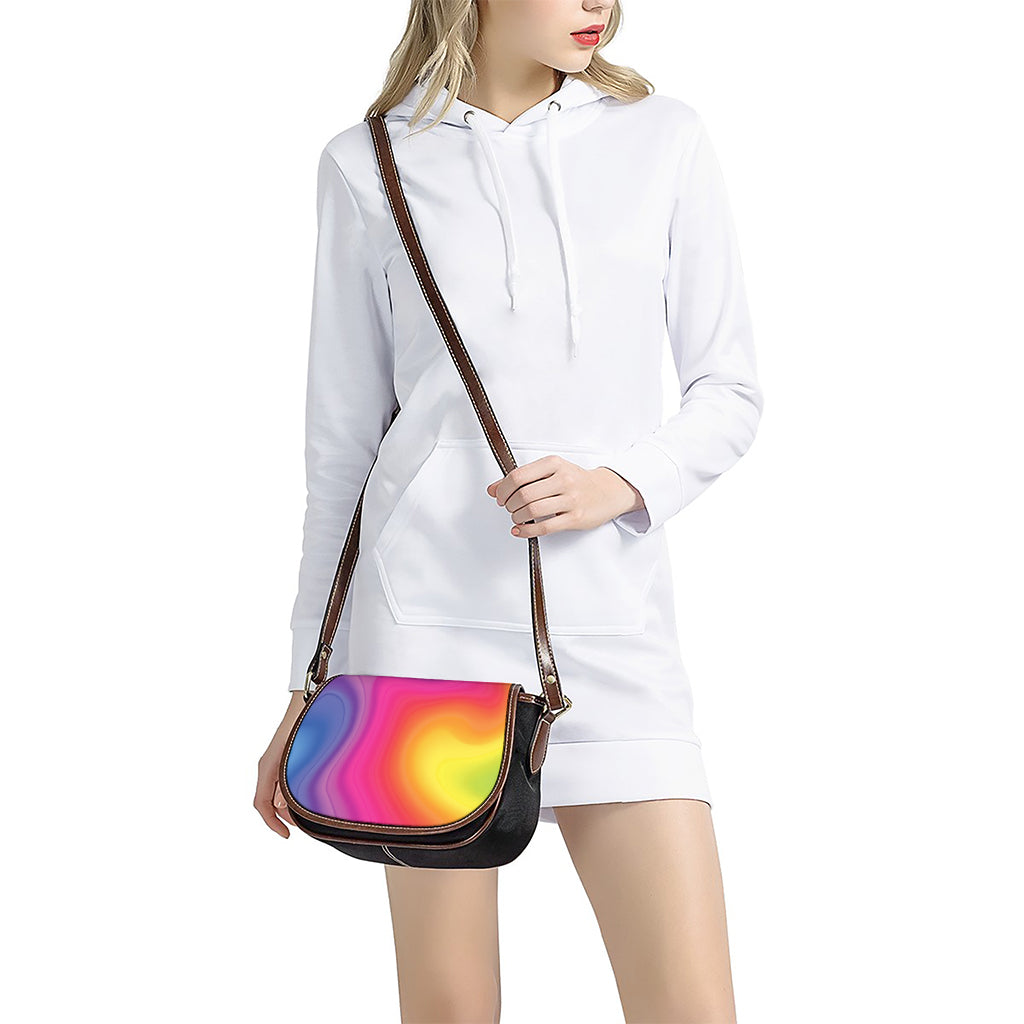 Rainbow Flow Print Saddle Bag