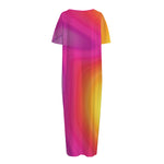 Rainbow Flow Print Short Sleeve Long Nightdress