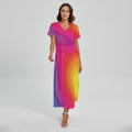 Rainbow Flow Print Short Sleeve Maxi Dress