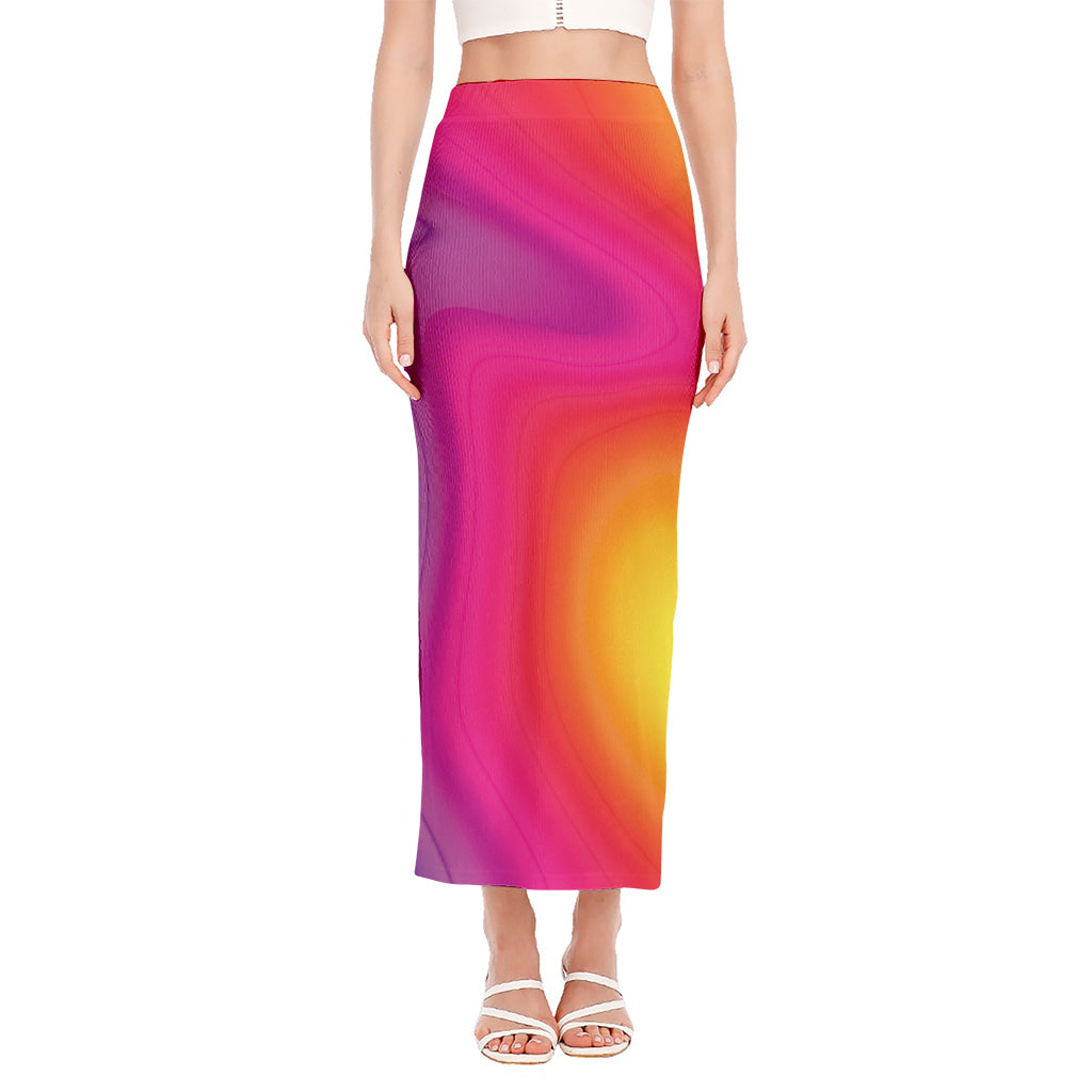 Rainbow Flow Print Side Slit Maxi Skirt