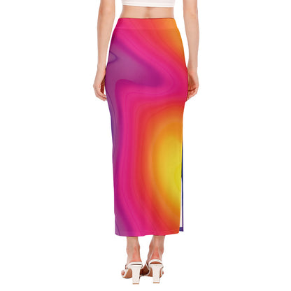 Rainbow Flow Print Side Slit Maxi Skirt
