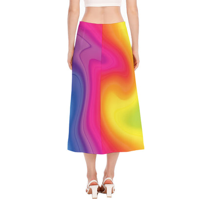 Rainbow Flow Print Side Slit Midi Skirt