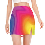 Rainbow Flow Print Side Slit Mini Skirt