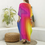 Rainbow Flow Print Silk V-Neck Kaftan Dress