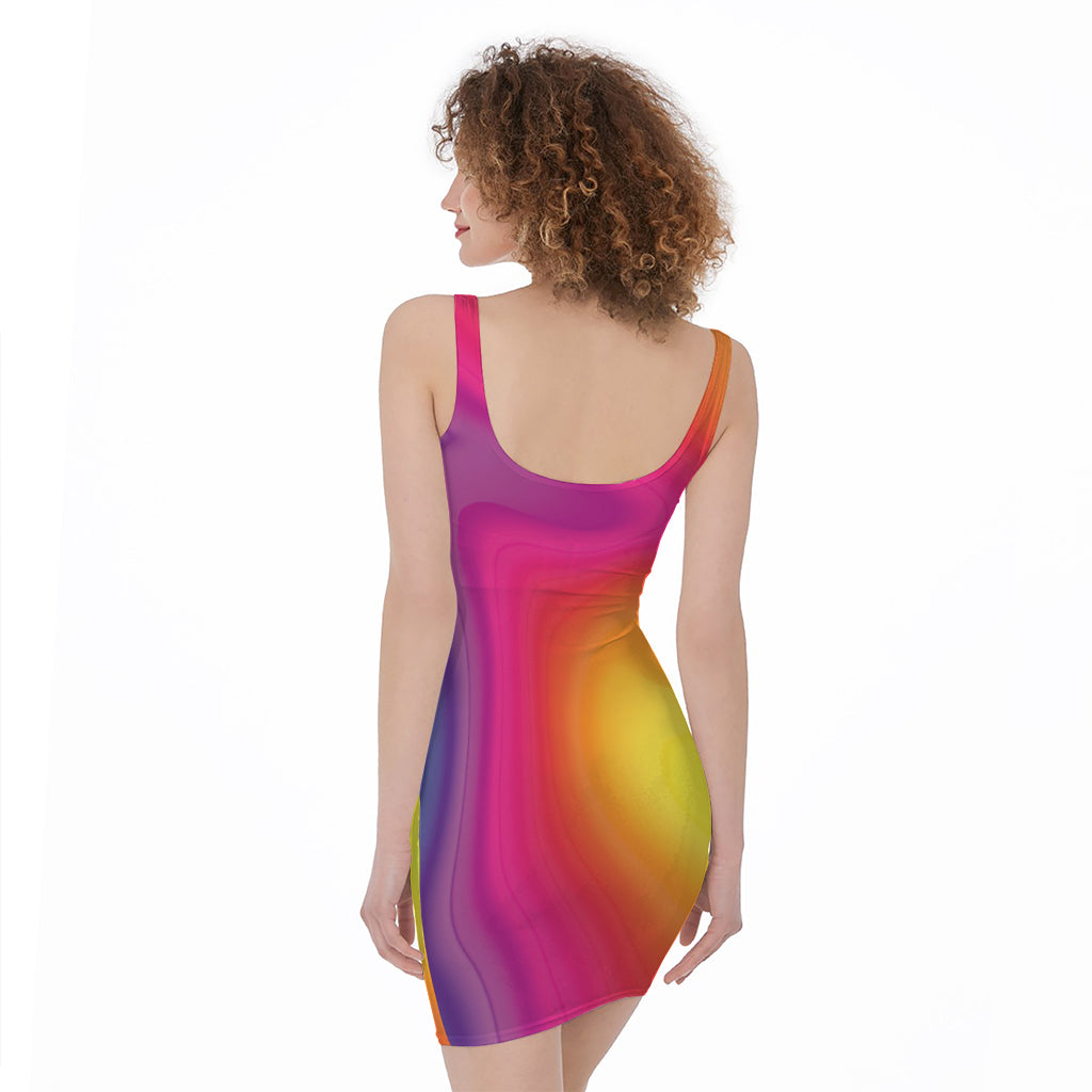 Rainbow Flow Print Sleeveless Bodycon Dress