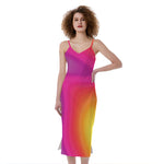 Rainbow Flow Print Slim Fit Midi Cami Dress