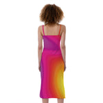 Rainbow Flow Print Slim Fit Midi Cami Dress