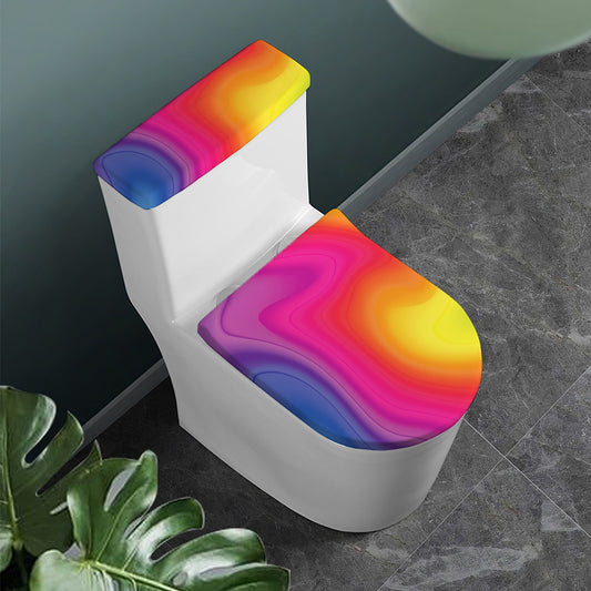 Rainbow Flow Print Toilet Lid And Tank Cover Set