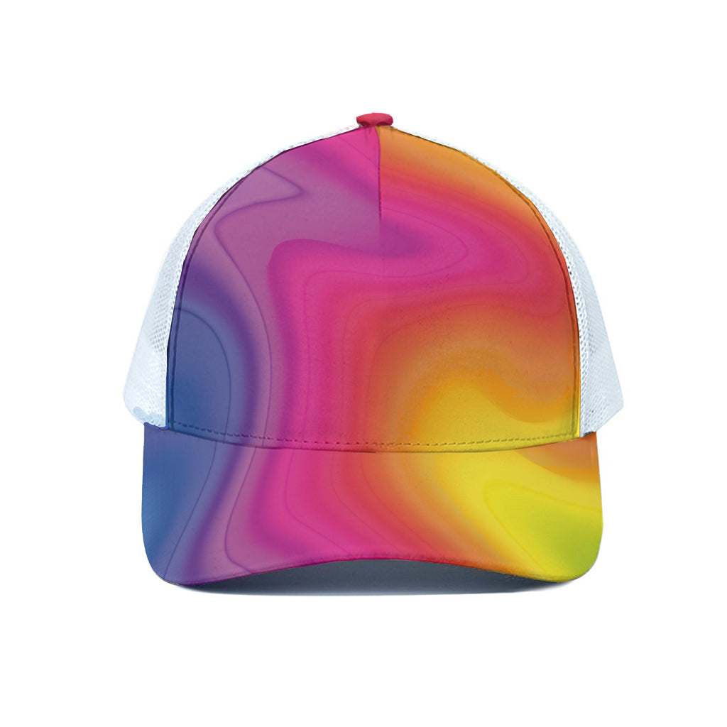 Rainbow Flow Print White Mesh Trucker Cap
