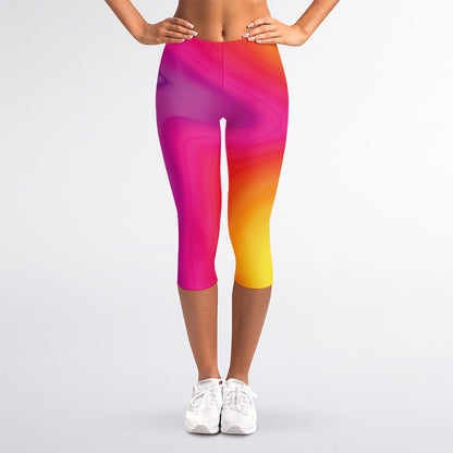 Rainbow Flow Print Women's Capri Leggings