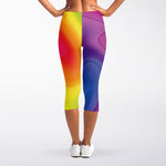 Rainbow Flow Print Women's Capri Leggings