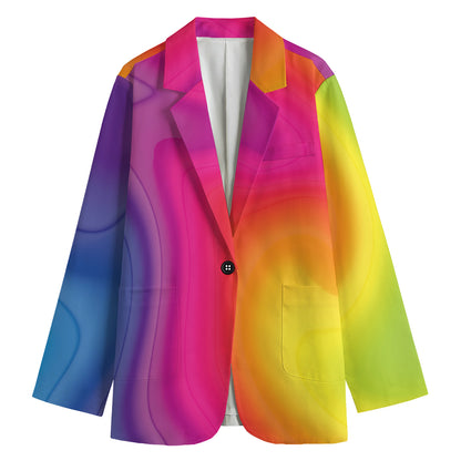 Rainbow Flow Print Women's Cotton Blazer