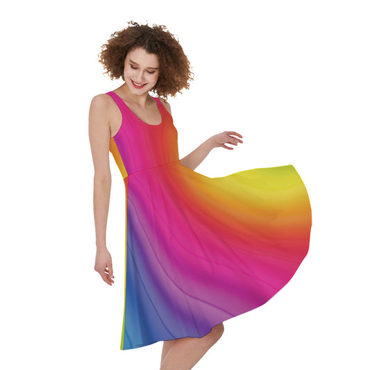 Rainbow Flow Print Women's Sleeveless Dress