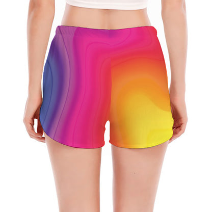 Rainbow Flow Print Women's Split Running Shorts