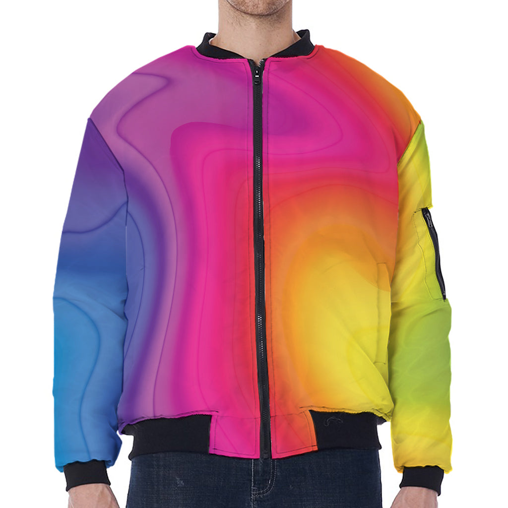 Rainbow Flow Print Zip Sleeve Bomber Jacket