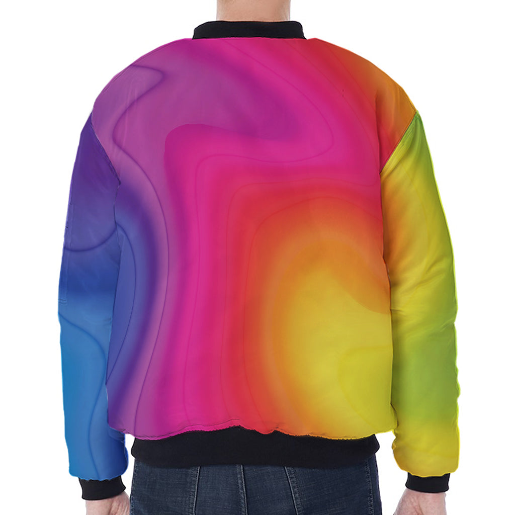 Rainbow Flow Print Zip Sleeve Bomber Jacket