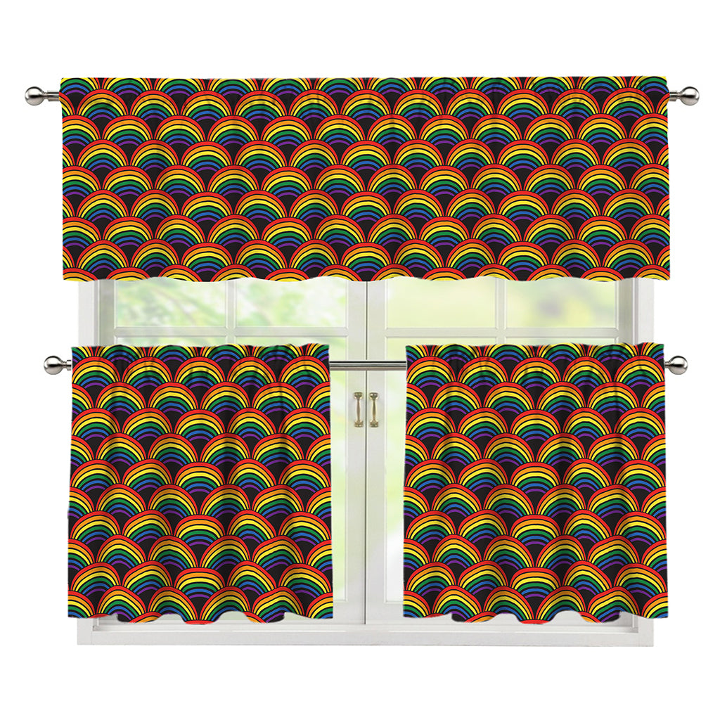 Rainbow Gay Pride Pattern Print 3 Piece Kitchen Curtains