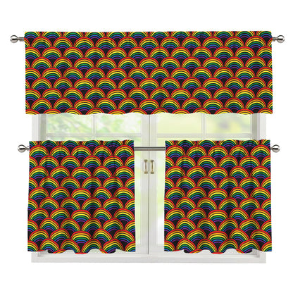 Rainbow Gay Pride Pattern Print 3 Piece Kitchen Curtains