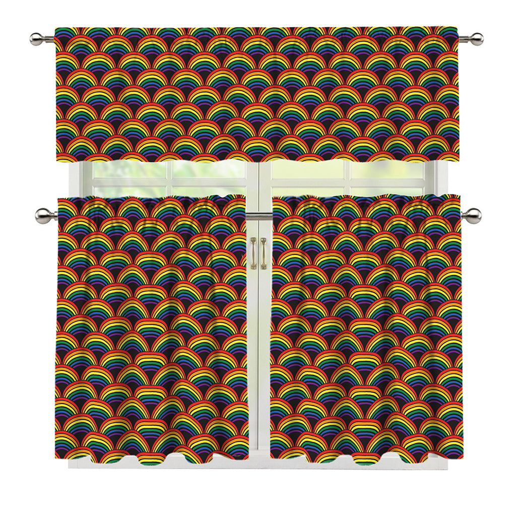 Rainbow Gay Pride Pattern Print 3 Piece Kitchen Curtains