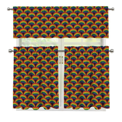 Rainbow Gay Pride Pattern Print 3 Piece Kitchen Curtains