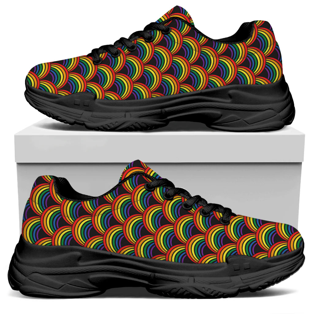 Rainbow Gay Pride Pattern Print Black Chunky Shoes