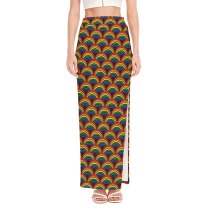 Rainbow Gay Pride Pattern Print High Slit Maxi Skirt