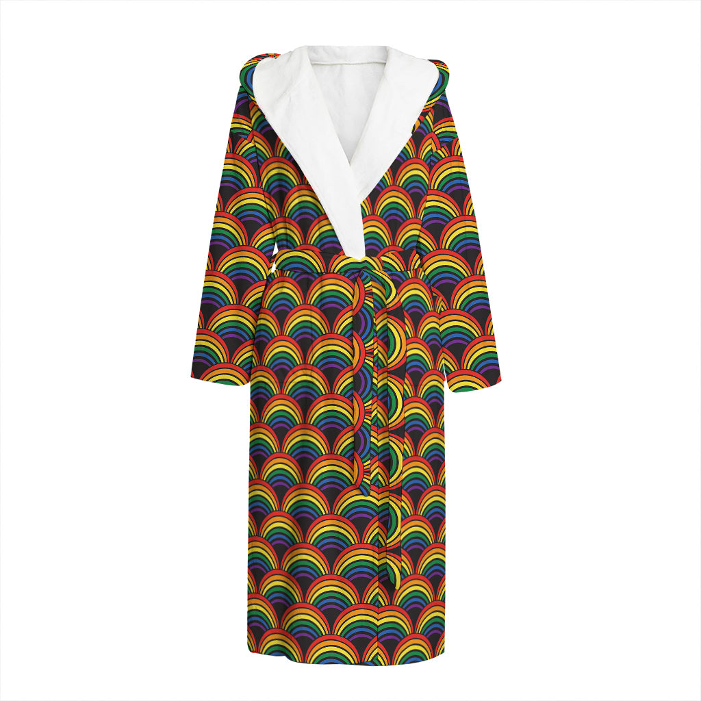 Rainbow Gay Pride Pattern Print Hooded Bathrobe