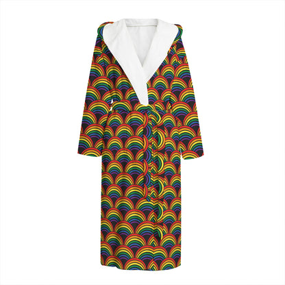 Rainbow Gay Pride Pattern Print Hooded Bathrobe