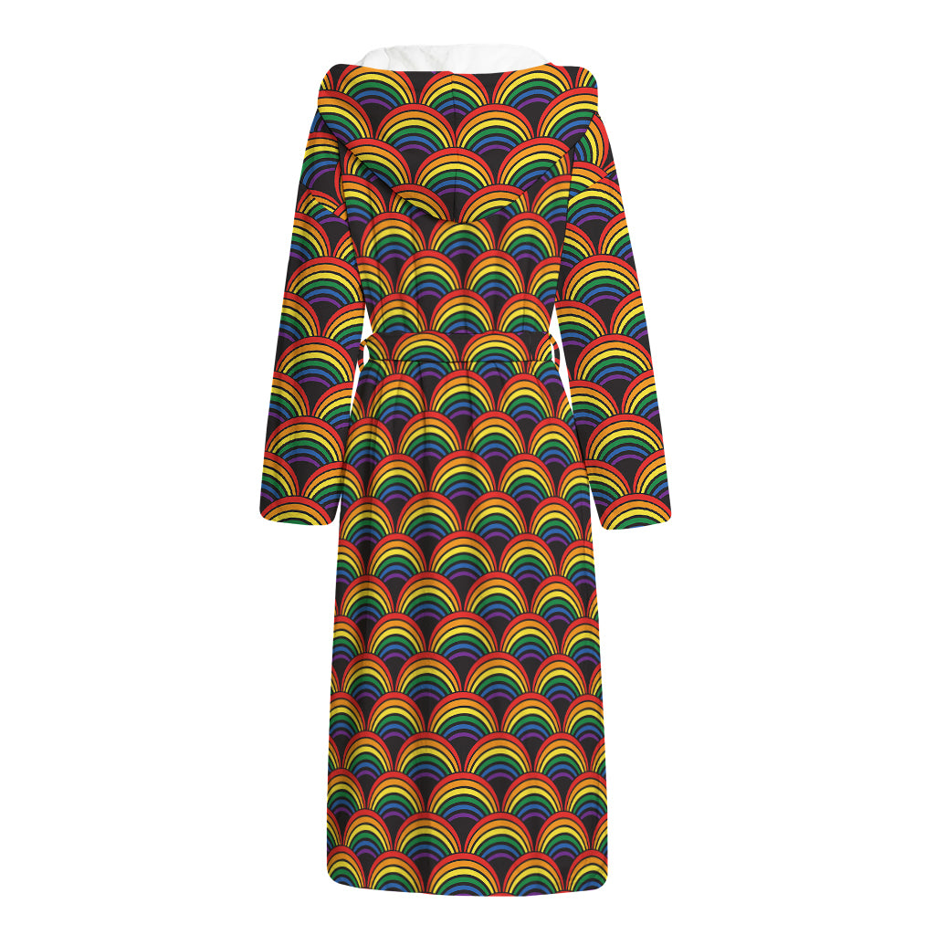 Rainbow Gay Pride Pattern Print Hooded Bathrobe