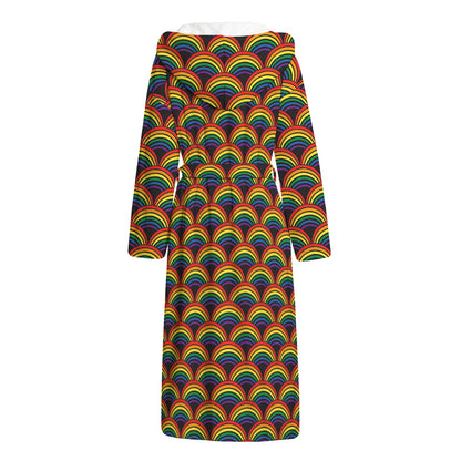 Rainbow Gay Pride Pattern Print Hooded Bathrobe