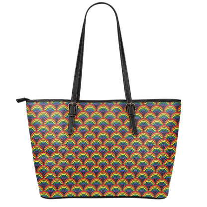 Rainbow Gay Pride Pattern Print Leather Tote Bag