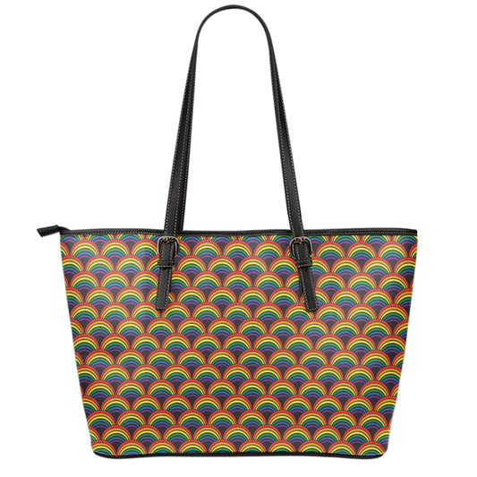 Rainbow Gay Pride Pattern Print Leather Tote Bag