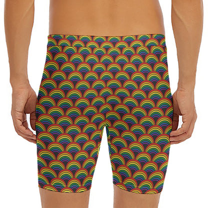 Rainbow Gay Pride Pattern Print Men's Long Boxer Briefs
