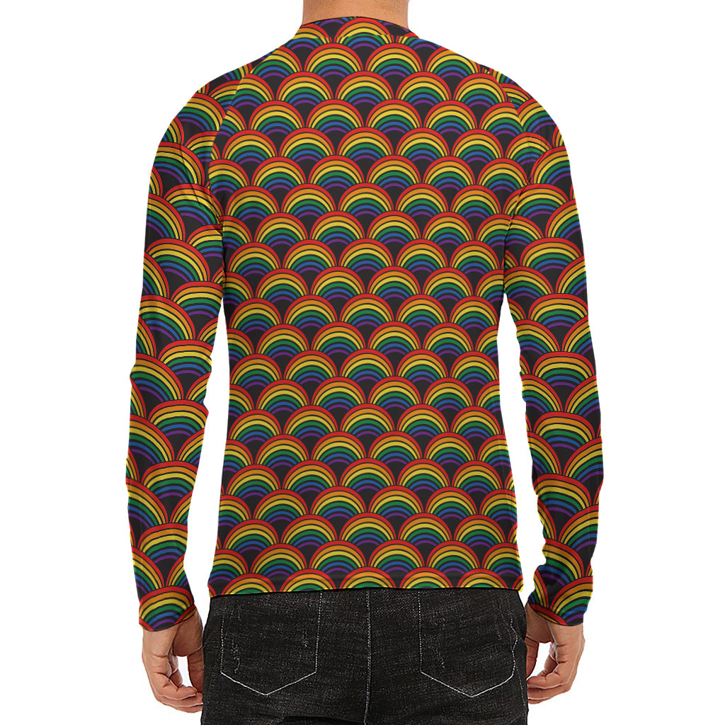 Rainbow Gay Pride Pattern Print Men's Long Sleeve Rash Guard