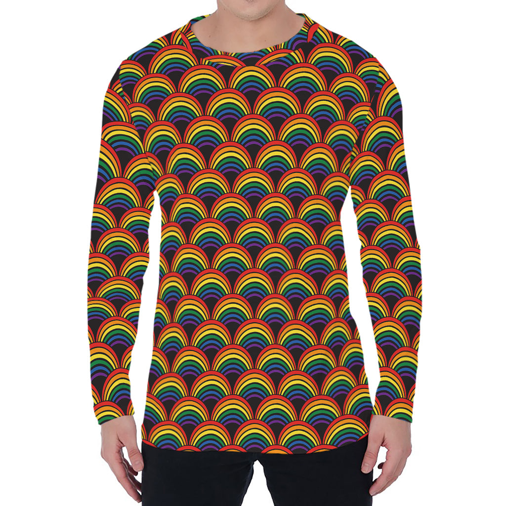 Rainbow Gay Pride Pattern Print Men's Long Sleeve T-Shirt