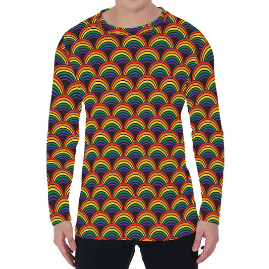 Rainbow Gay Pride Pattern Print Men's Long Sleeve T-Shirt