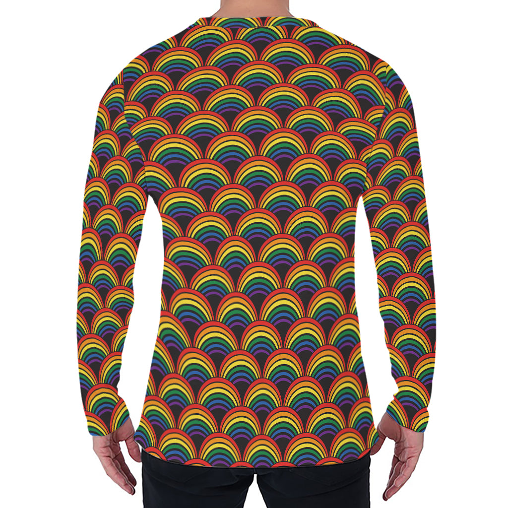 Rainbow Gay Pride Pattern Print Men's Long Sleeve T-Shirt