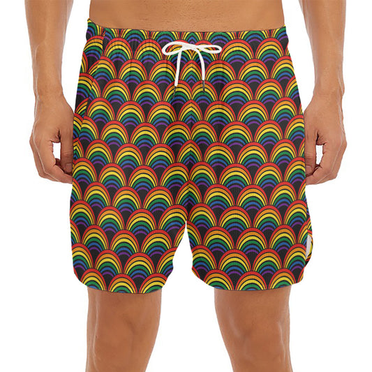 Rainbow Gay Pride Pattern Print Men's Split Running Shorts