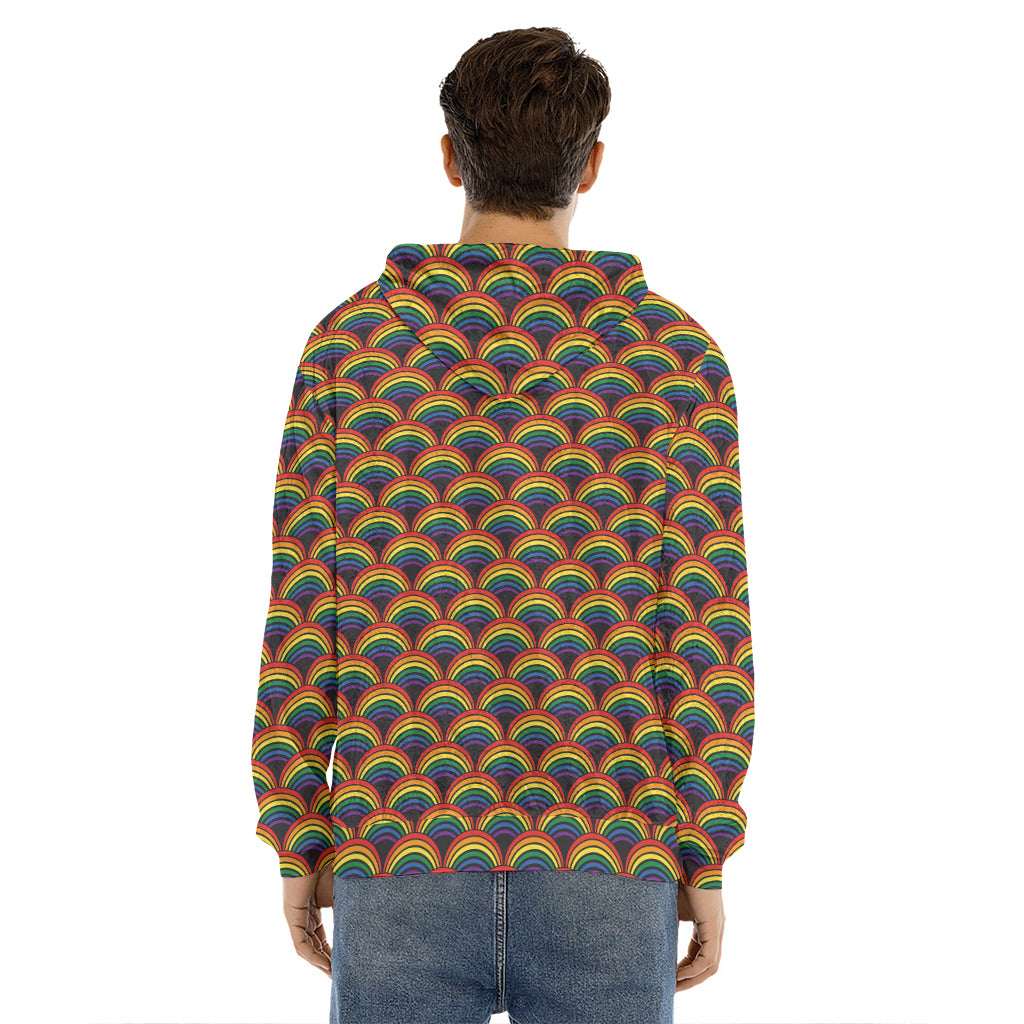 Rainbow Gay Pride Pattern Print Men's Velvet Pullover Hoodie