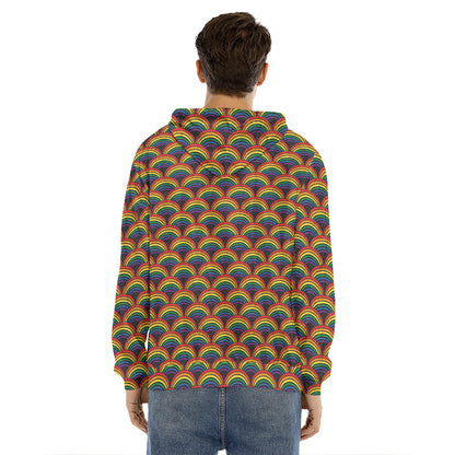 Rainbow Gay Pride Pattern Print Men's Velvet Pullover Hoodie