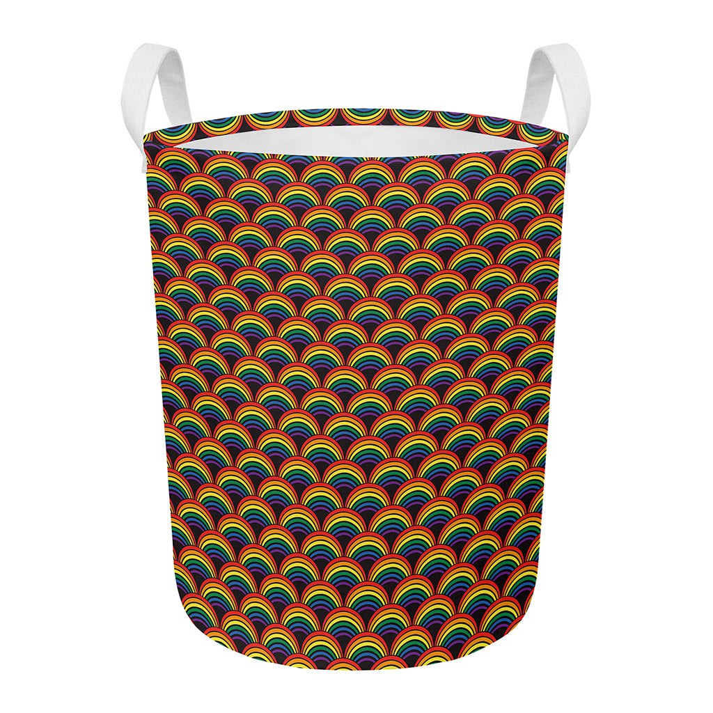 Rainbow Gay Pride Pattern Print Round Laundry Basket