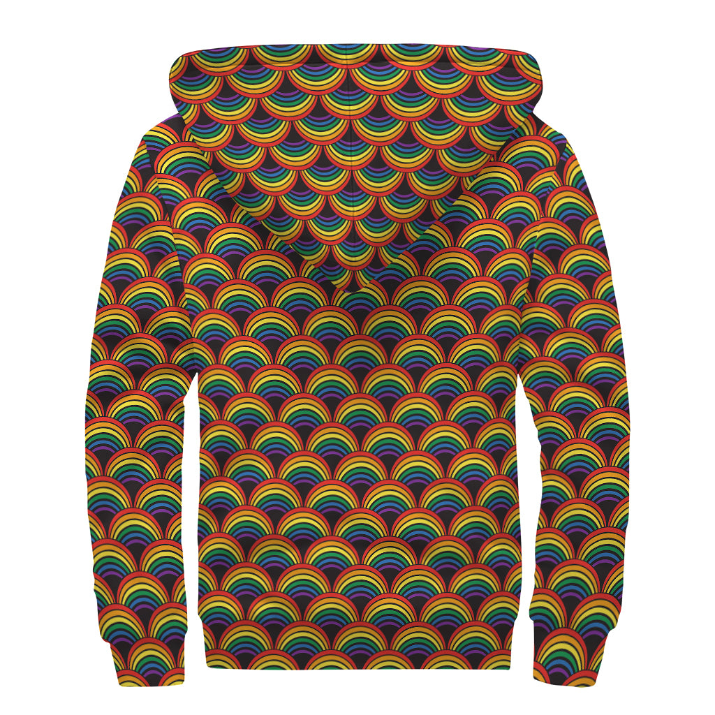 Rainbow Gay Pride Pattern Print Sherpa Lined Zip Up Hoodie
