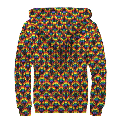 Rainbow Gay Pride Pattern Print Sherpa Lined Zip Up Hoodie